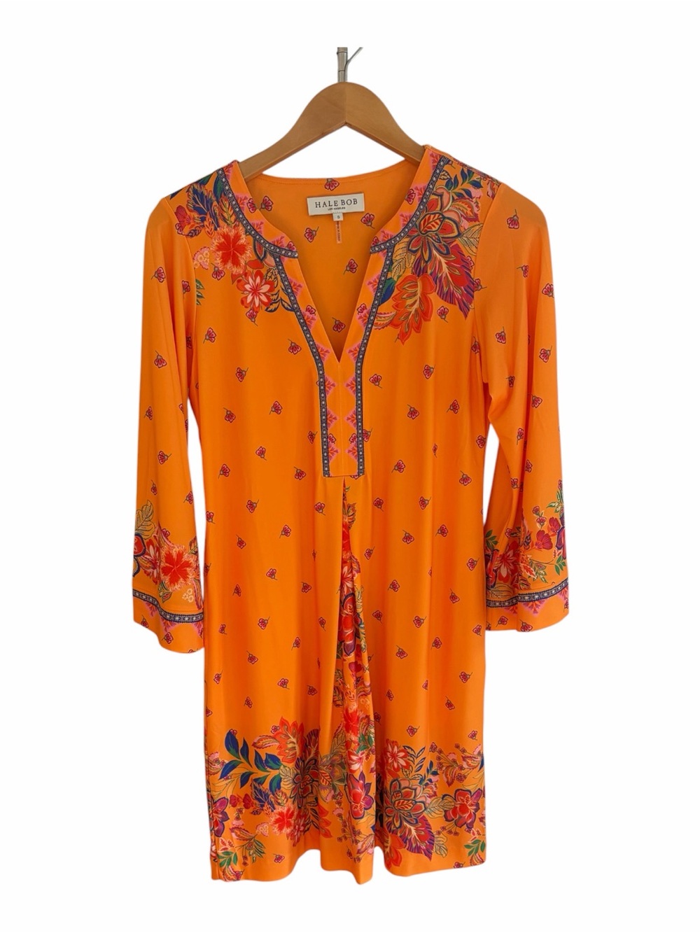 Hale Bob Orange Floral Lined Matte Jersey Tunic Mini Dress S
